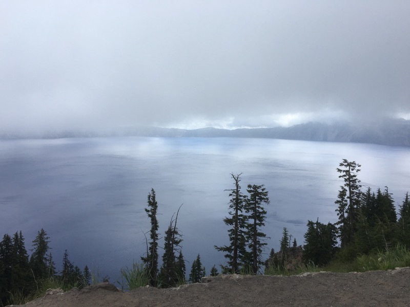 Crater Lake in the clouds.