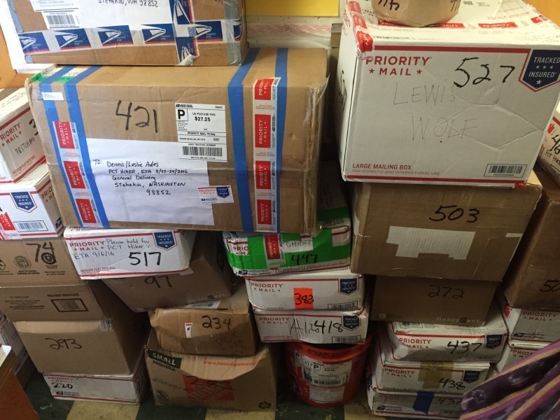 Stehekin Post Office - every surface was covered in hiker resupply boxes. I had new shoes waiting in one of these boxes!